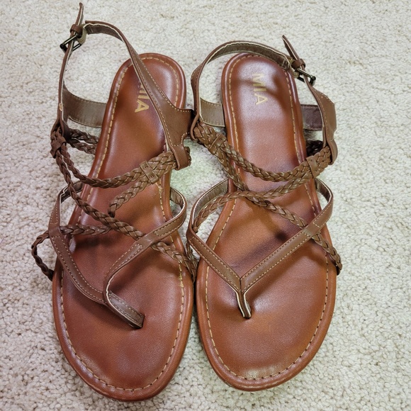 Shoes - MIA Dannie Braided Flat Sandal, Brown, Size 11